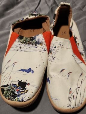 Slip-On Canvas Sneakers in White with Orange Accents